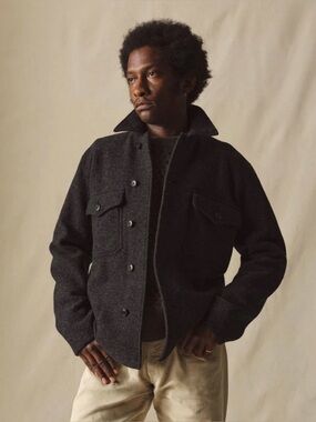 Buck Mason Men’s Medium Marled Deep Charcoal Felted Merino Wool Field Shirt